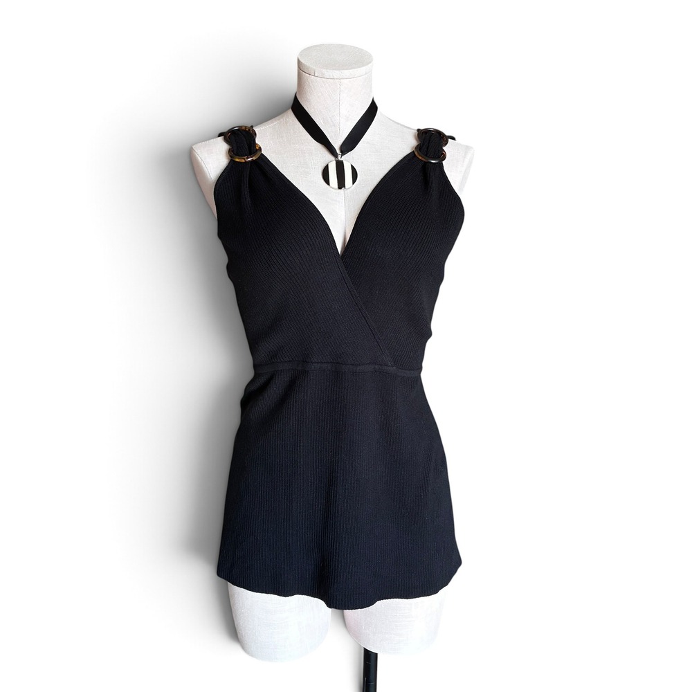 Lane Bryant Black Ribbed Wrap Knit Sleeveless Top Size 14/16